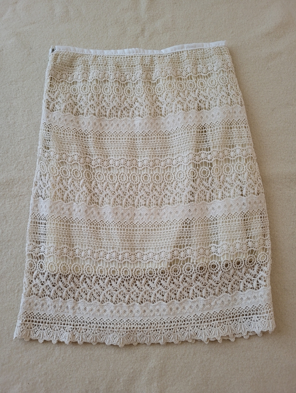 Cotton Lace Midi Skirt Women's Size Small Off White Lined Boho